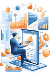 Poster - Businessman working with data analysis on multiple devices