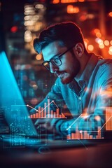 Leinwandbilder - Businessman working late in the office analyzing financial data