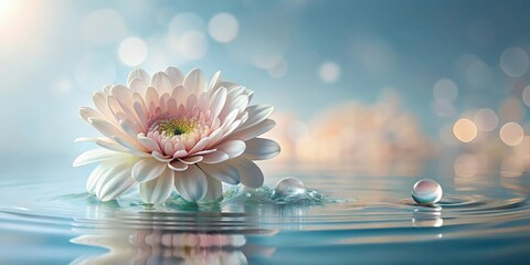 Wall Mural - Serene Blossom Floating Gracefully on Tranquil Water with Gentle Ripples and Sparkling Light Reflections