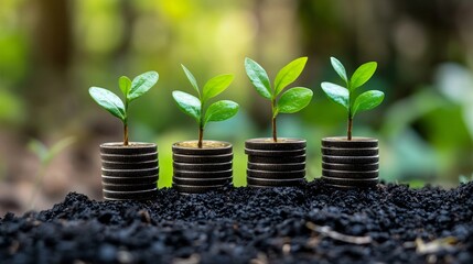 Poster - Money growing on increasing stacks of coins for business and finance