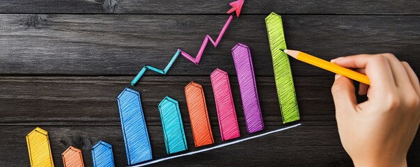 Poster - Businesswoman drawing increasing graph on wooden desk