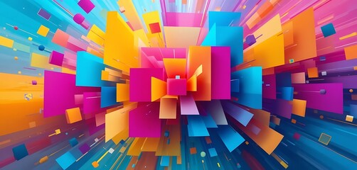 Wall Mural - Dynamic Burst of Colorful Geometric Shapes - Abstract Background Design