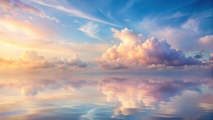 Wall Mural - Serene Sunset Sky Reflected in Calm Waters, Evoking Tranquility and Peaceful Atmosphere