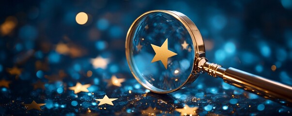Poster - Magnifying glass focusing on a star with sparkling background