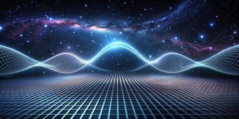 Wall Mural - abstract cosmic grid celestial waves flowing over a futuristic surface