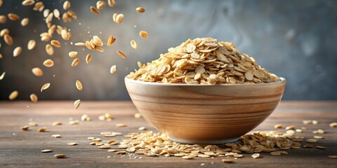 Wall Mural - Aromatic oat flakes overflowing from a large bowl