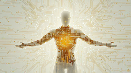 Wall Mural - Futuristic human figure with circuit board design, symbolizing technology and innovation