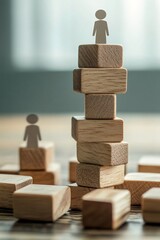 Poster - Businessman standing on top of wooden blocks watching other businessman on short stack