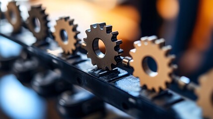 Poster - Close-up of interlocking gears working together in perfect harmony