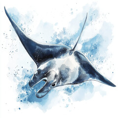 illustration of manta ray gracefully swimming in realistic boho style