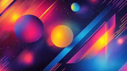 Wall Mural - Colorful Abstract Space Background with Geometric Shapes and Patterns