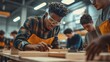 © HISTOCK - Focused carpenter concentrating on marking wood in workshop