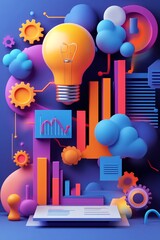 Poster - Light bulb surrounded by business elements representing innovative idea generation