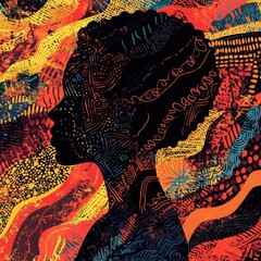 Wall Mural - Silhouette of a woman adorned with culturally inspired patterns