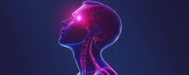 Poster - Human anatomy showing brain activity glowing from head side view