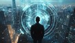 © Itsaree  - Global business leadership, businessman navigating corporate development with a holographic goal icon, advanced strategy, modern digital office