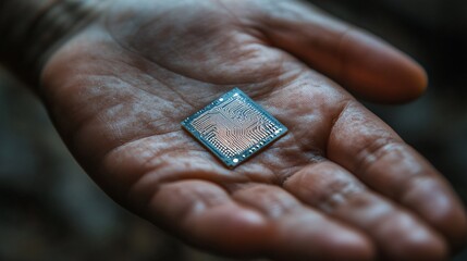 Leinwandbilder - Engineer holding microchip in open hand