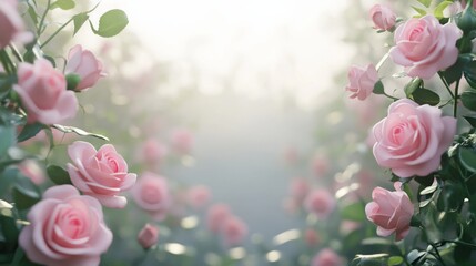 Sticker - A beautiful pink rose frame with delicate flowers on a white background