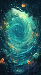 Sticker - Stunning underwater scene featuring a mesmerizing swirling vortex of light