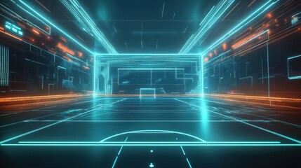 Poster - Digital representation of a sports court with glowing neon lines