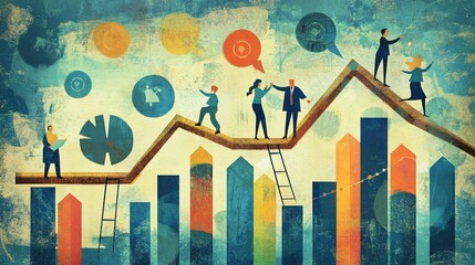 Poster - Business people communicating and connecting on top of growth chart