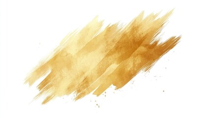 Golden abstract paintbrush stroke on white background, design element