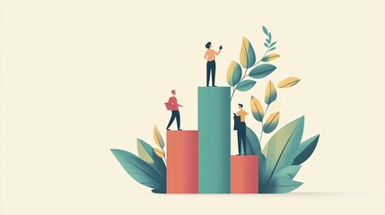 Aufkleber - Business people climbing bar graph surrounded by leaves