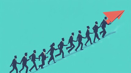 Poster - Business people running upwards holding a paper airplane