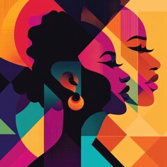 Wall Mural - Abstract portrait of two women rendered in geometric shapes