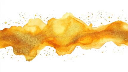 Wall Mural - Golden watercolor splash banner, gold glitter, white background, design element