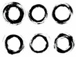 © Raden Mas Roy - Six black paintbrush circles; design elements; white background; graphic design resource