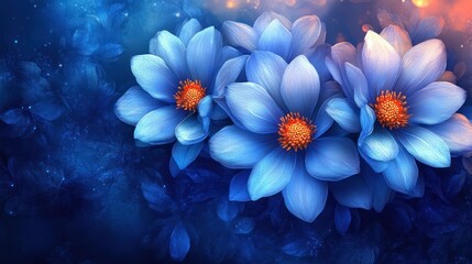 Wall Mural - Blue flowers glowing, magical garden, fantasy art, website banner