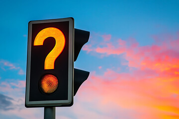 Wall Mural - Question Mark Traffic Light at Sunset