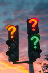 Wall Mural - Question Mark Traffic Lights at Sunset