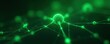 Abstract dark green glowing nodes, connected lines, technical backdrop, internet, geometric