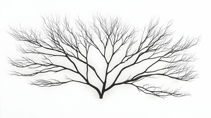 Bare tree branch silhouette, winter, white background, nature design