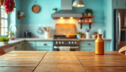 Wall Mural - Modern kitchen interior with a dining table and stylish furniture in a cozy home setting