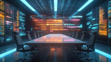 Wall Mural - Futuristic Tech Conference Room: A Virtual Reality Meeting Space