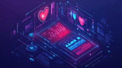 Wall Mural - futuristic heart health monitoring system with data visualization