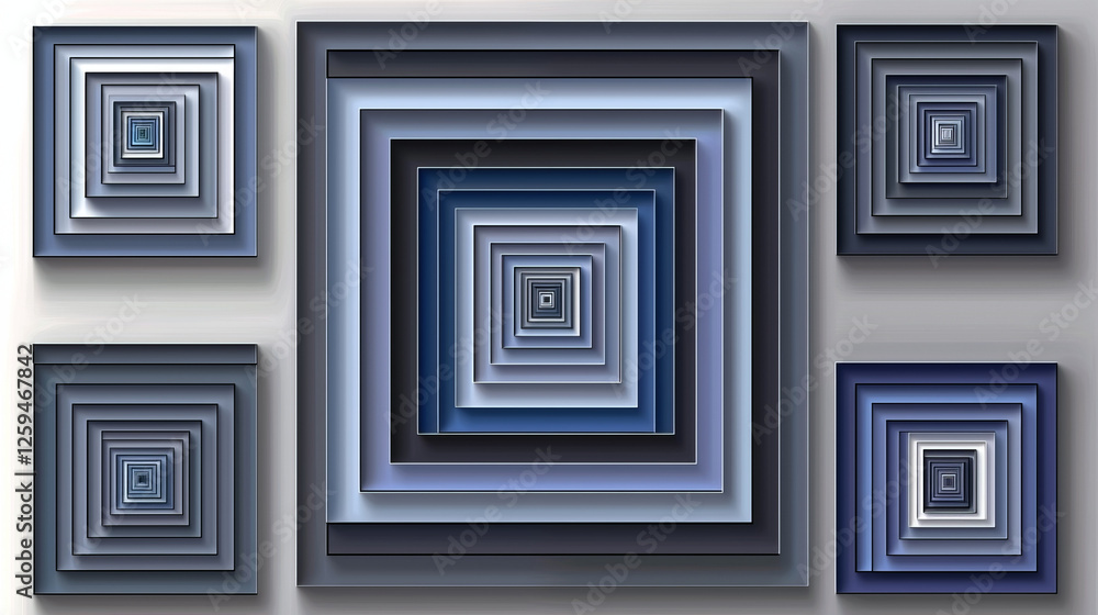 Nested blue and gray square frames create an illusion of depth ...
