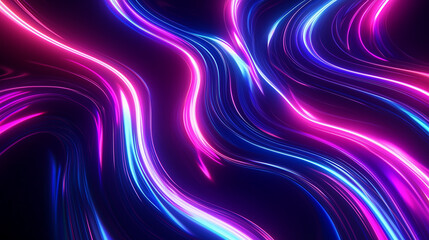 Wall Mural - Abstract background with colorful light lines and speed effect. Digital illustration of curved stripes in motion on a black backdrop