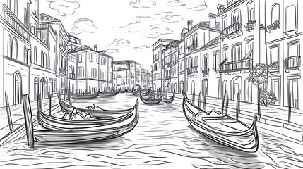 Venetian canal gondolas, cityscape sketch, travel, Italy