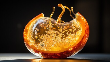 Colorful glass sculpture with elegant design and intricate details, isolated on dark background.