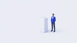 © Nakarin - man in blue suit stands next to modern refrigerator, showcasing technology