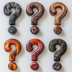 Wall Mural - Six Textured Question Marks: Wood, Stone, and Marble Patterns