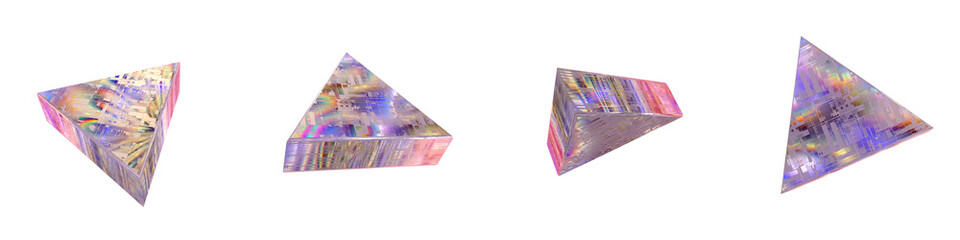 Set of 4 3d triangular with silicon semiconductor wafer texture effects isolated on a transparent background. 3d elements for graphic design.