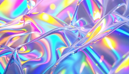 Wall Mural - Iridescent folds of shifting light waves flowing in space