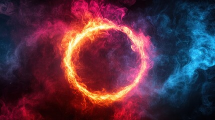 Wall Mural - Fiery ring, smoke, abstract, background, design, element, red, blue