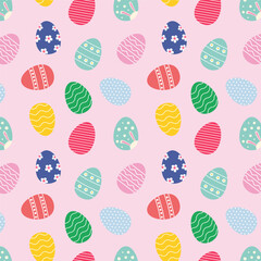 Wall Mural - Easter eggs repeat pattern.Cute colorful easter egg seamless pattern isolated on pink background.Vector graphic illustration.