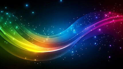 Wall Mural - Rainbow wave, sparkling, dark background, digital art